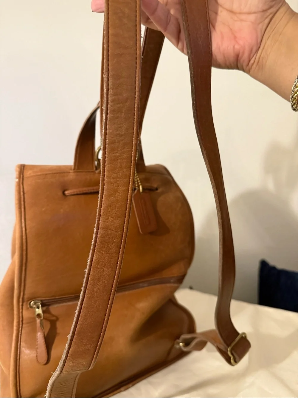Coach Vintage Classic Backpack style E5C 9943 Tan Leather Drawstring Backpack